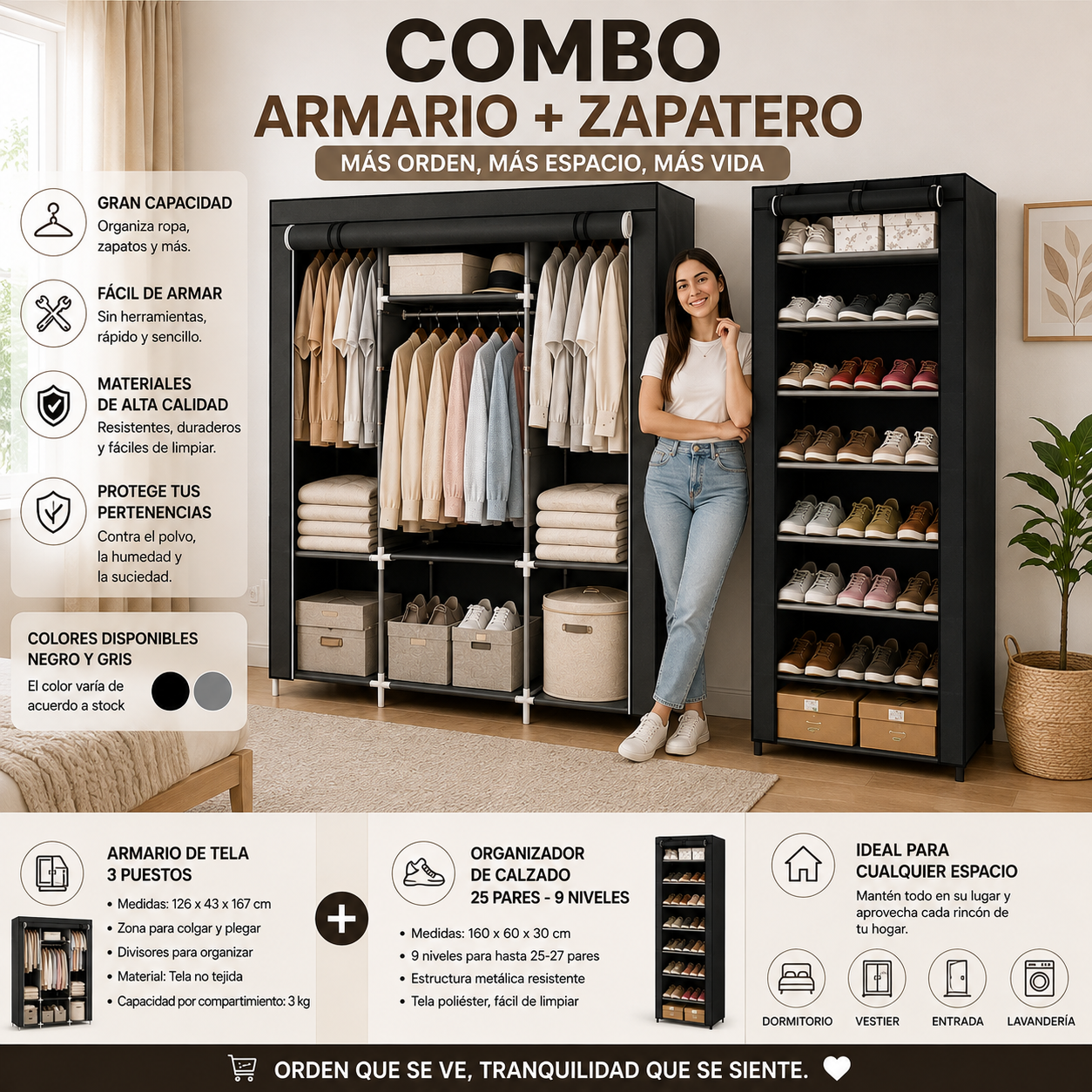 Combo Organizador 2 en 1: Armario + Zapatero